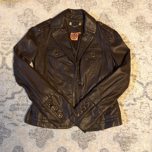 Tory Burch Brown Leather Moto Jacket - Picture 3 of 6